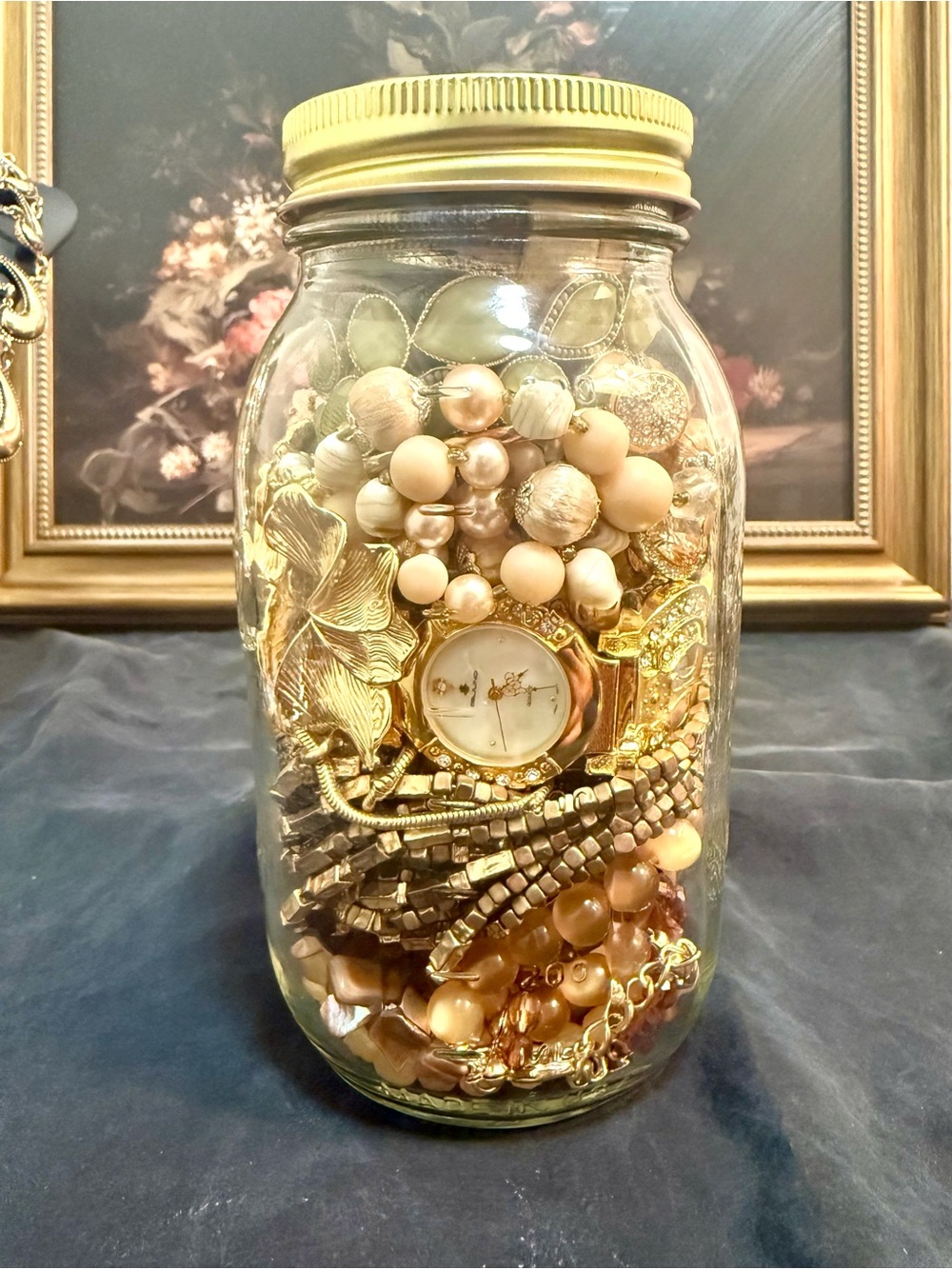 💛 Vintage Golden Mystery Jewelry Jar 💛